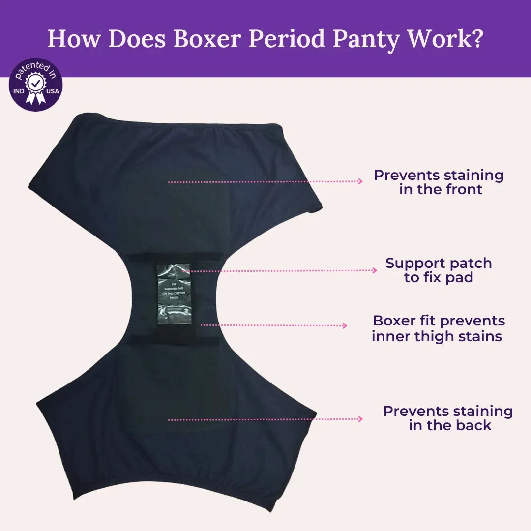 Heavy Flow Period Panties For Beginners | Boxer Fit For Heavy Flow | Prevents Front, Back & Inner Thigh Stains | 2 Pack