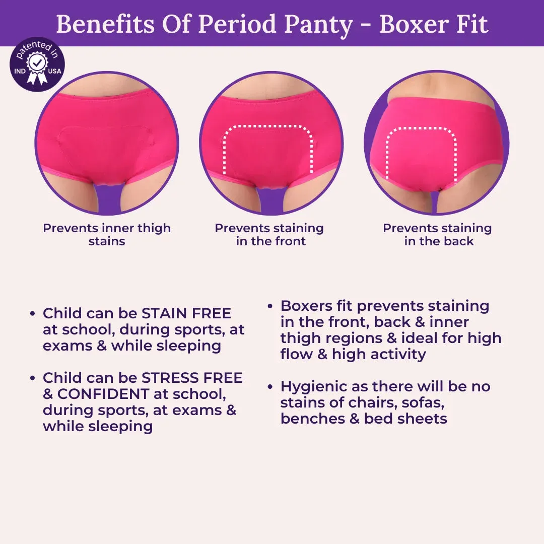Heavy Flow Period Panties For Beginners | Boxer Fit For Heavy Flow | Prevents Front, Back & Inner Thigh Stains | 2 Pack