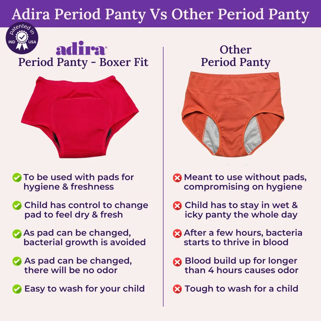 Heavy Flow Period Panties For Beginners | Boxer Fit For Heavy Flow | Prevents Front, Back & Inner Thigh Stains | 2 Pack