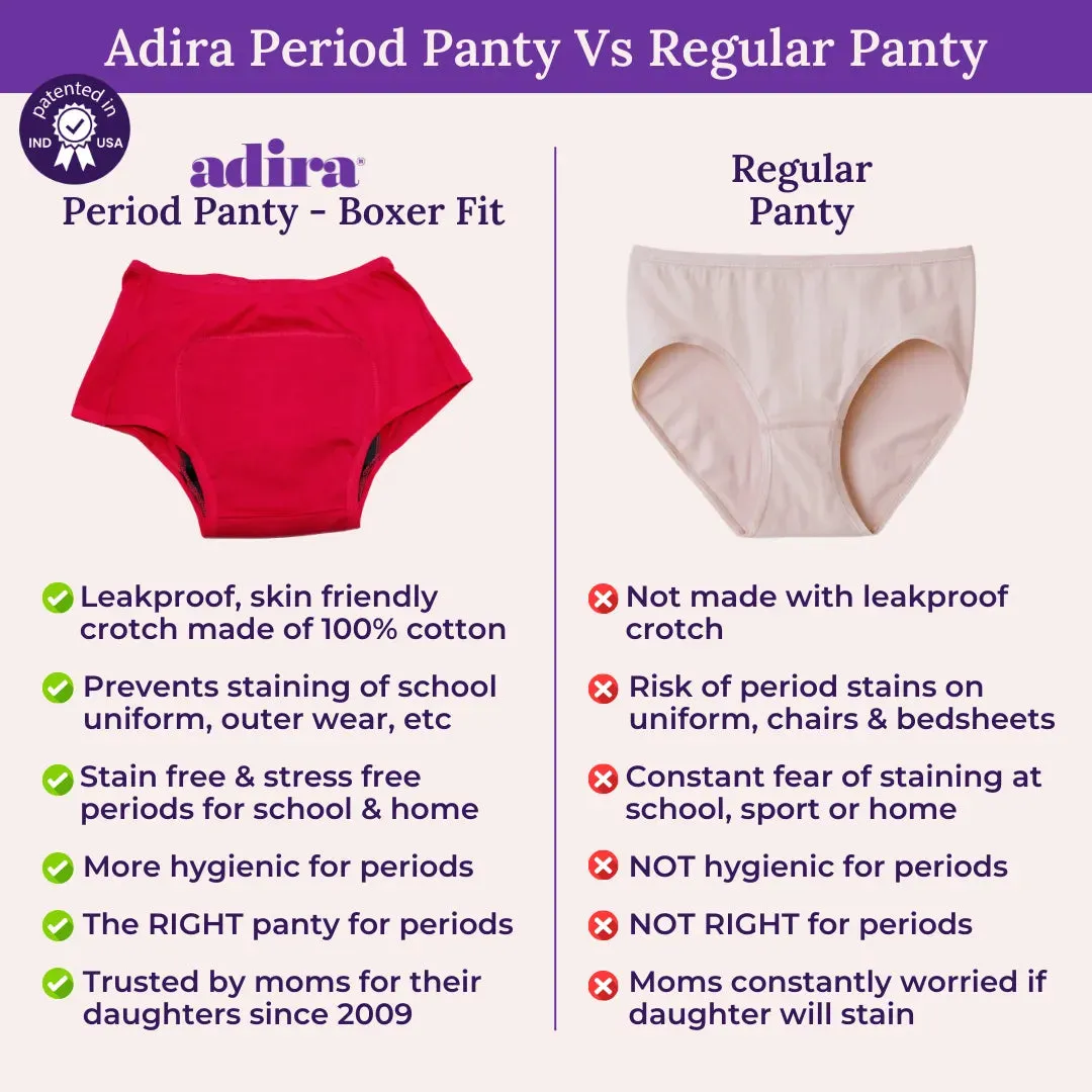 Heavy Flow Period Panties For Beginners | Boxer Fit For Heavy Flow | Prevents Front, Back & Inner Thigh Stains | 2 Pack