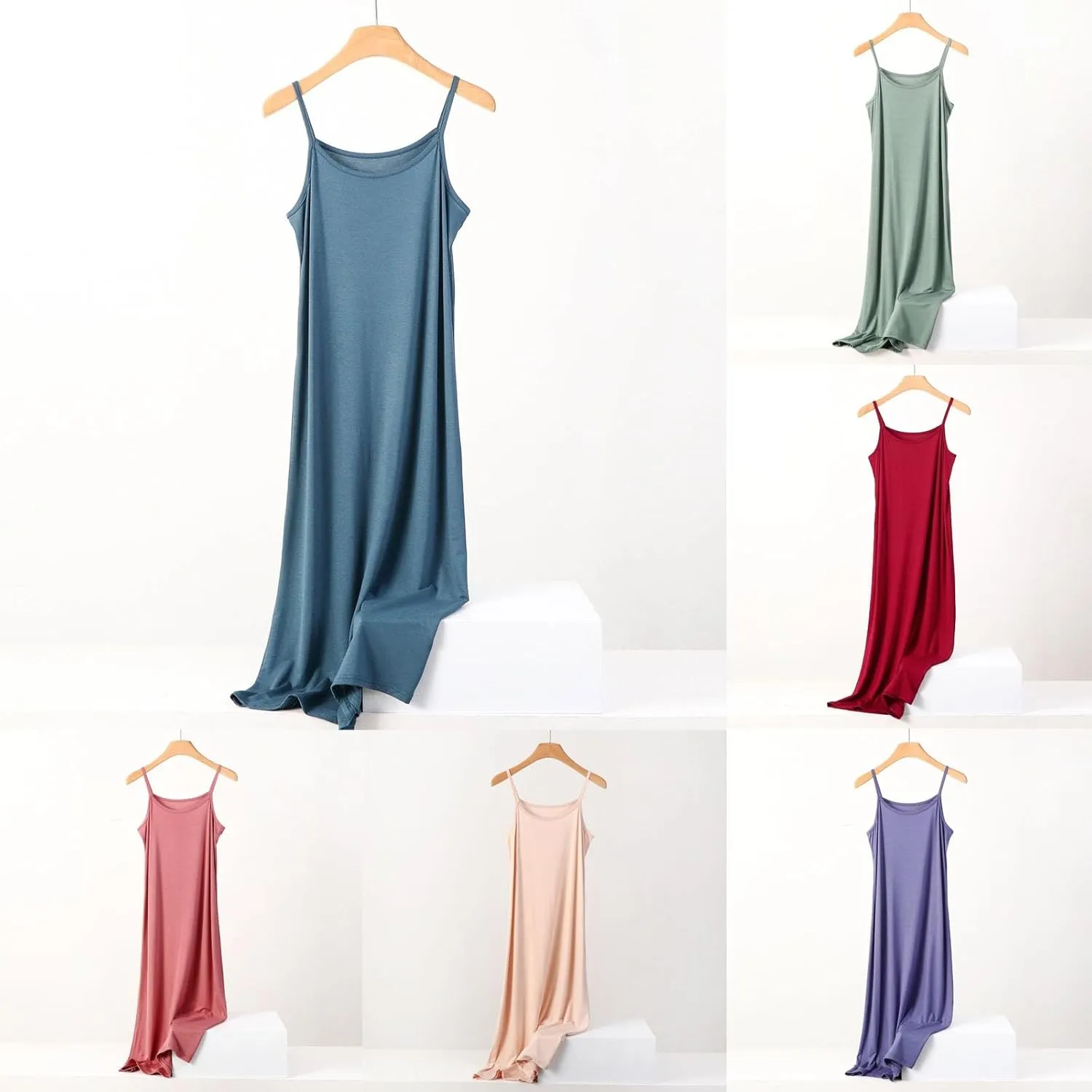 HGps8w Plus Size Cami Nightgown for Women Soft Sleeveless Pajamas Sleepdress Solid Color Full Slip Loungewear