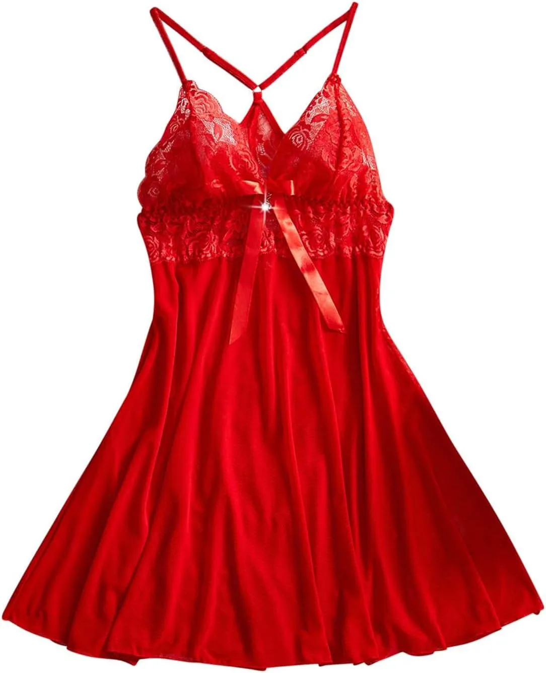 HGps8w Womens Sexy Lace Splicing Satin Cami Nightgown Chemise Slip Silk Negligee Spaghetti Straps Babydoll Lingerie Sleepwear