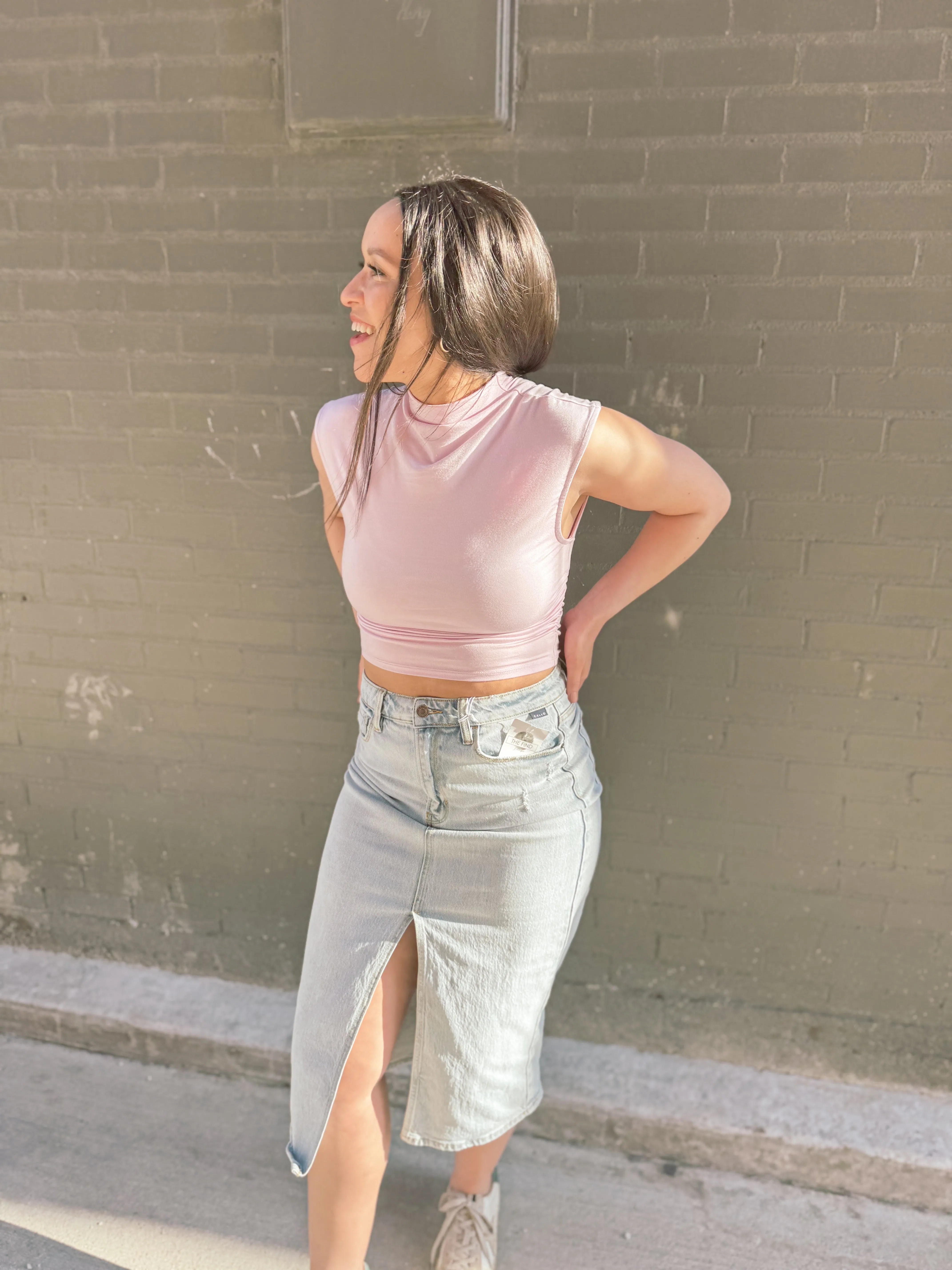High Neck Sleeveless Lavender Top