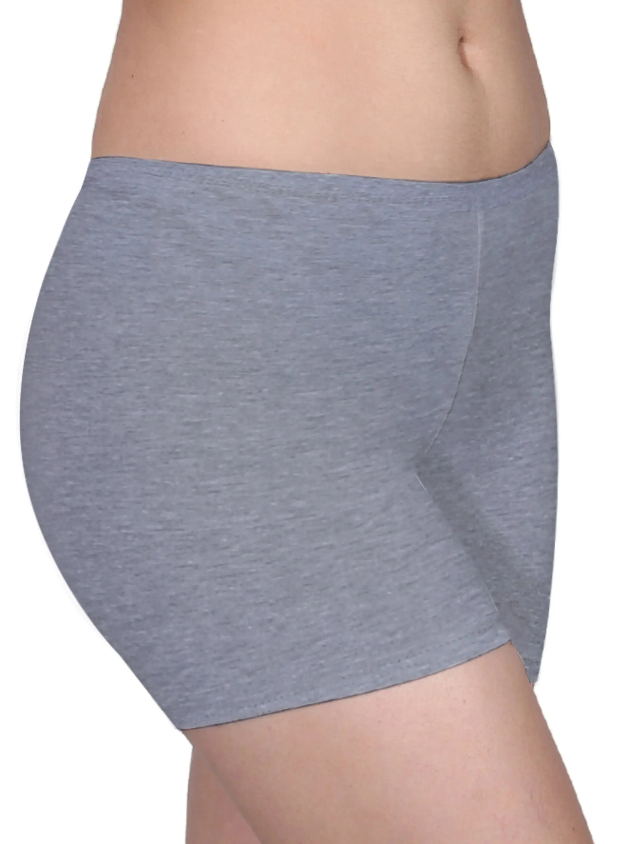 High Waist Long Panties with Full Coverage, Gusseted Crotch, and Seamless Sides in White & Grey Boyshorts