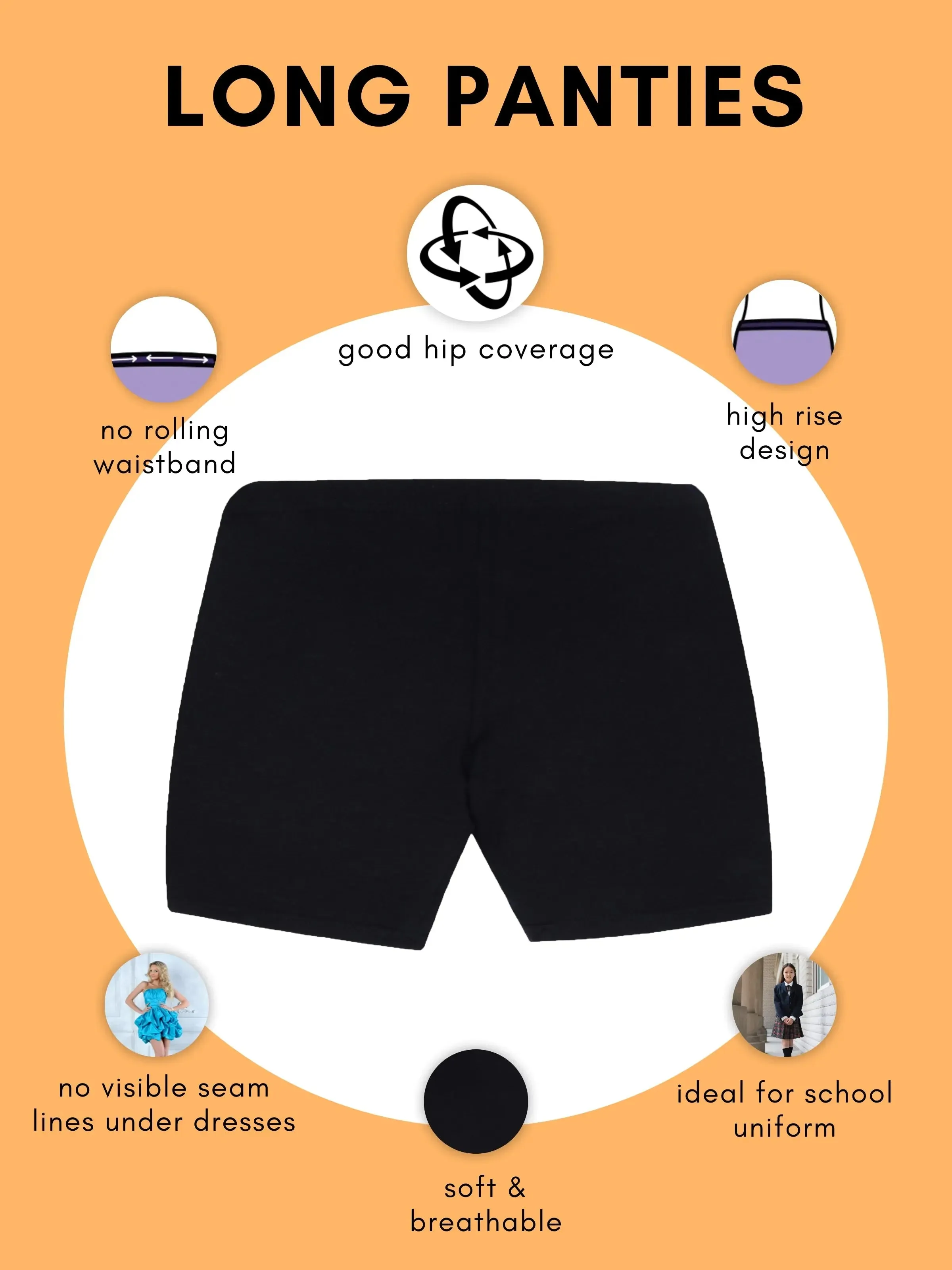 High Waist Long Panties with Full Coverage, Gusseted Crotch, and Seamless Sides in White & Grey Boyshorts