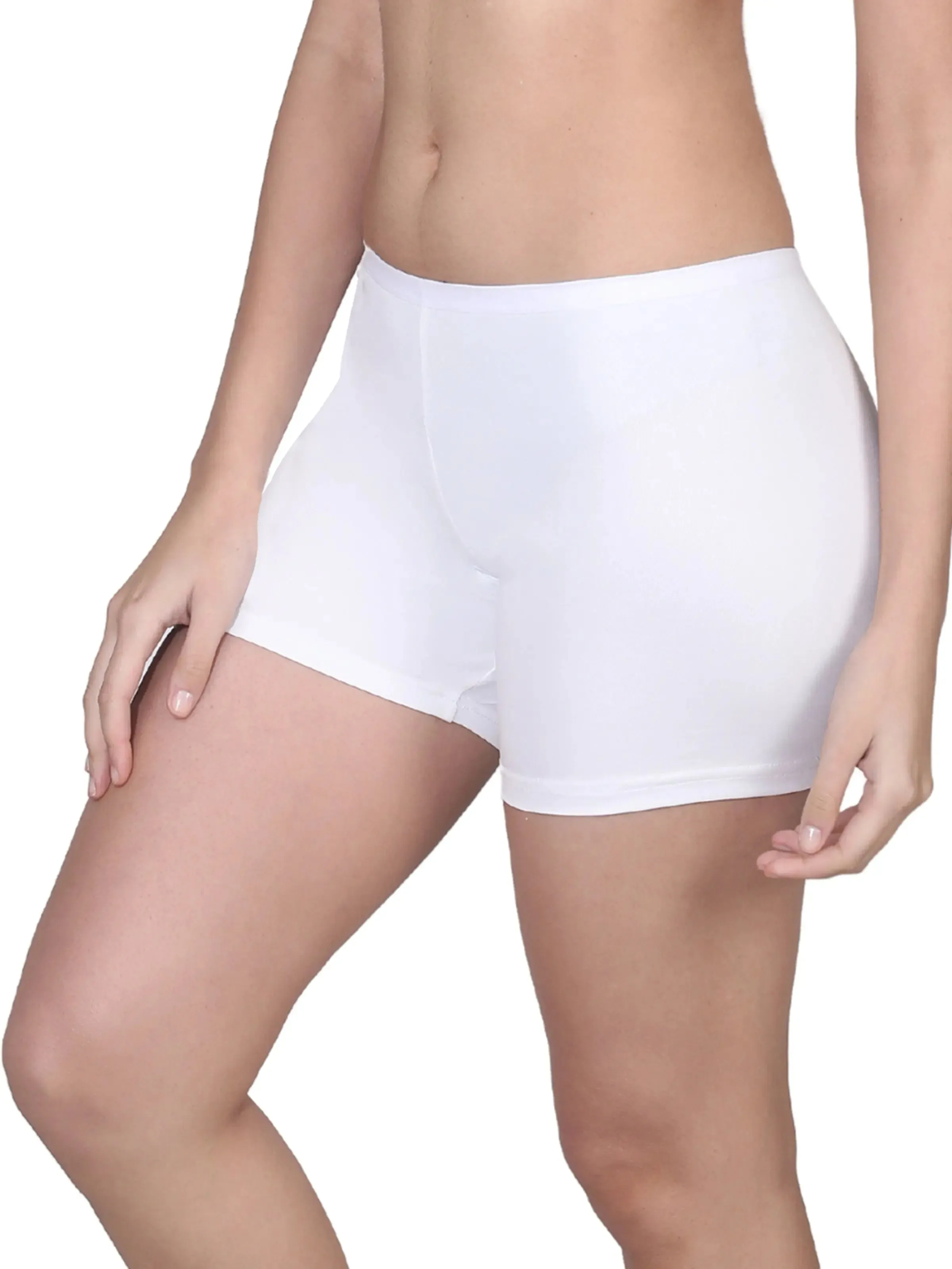 High Waist Long Panties with Full Coverage, Gusseted Crotch, and Seamless Sides in White & Grey Boyshorts