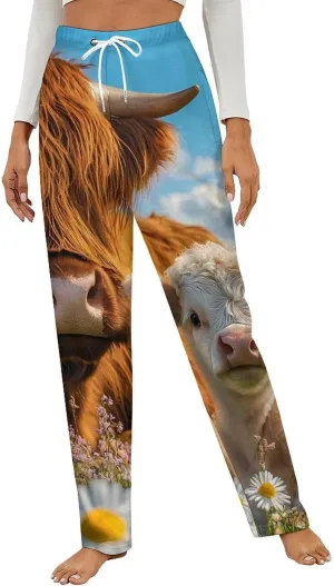 Highland Cow Women's Pajama Pants Fleece Warm Pj Bottoms Sleepwear Lounge Pants Loungewear