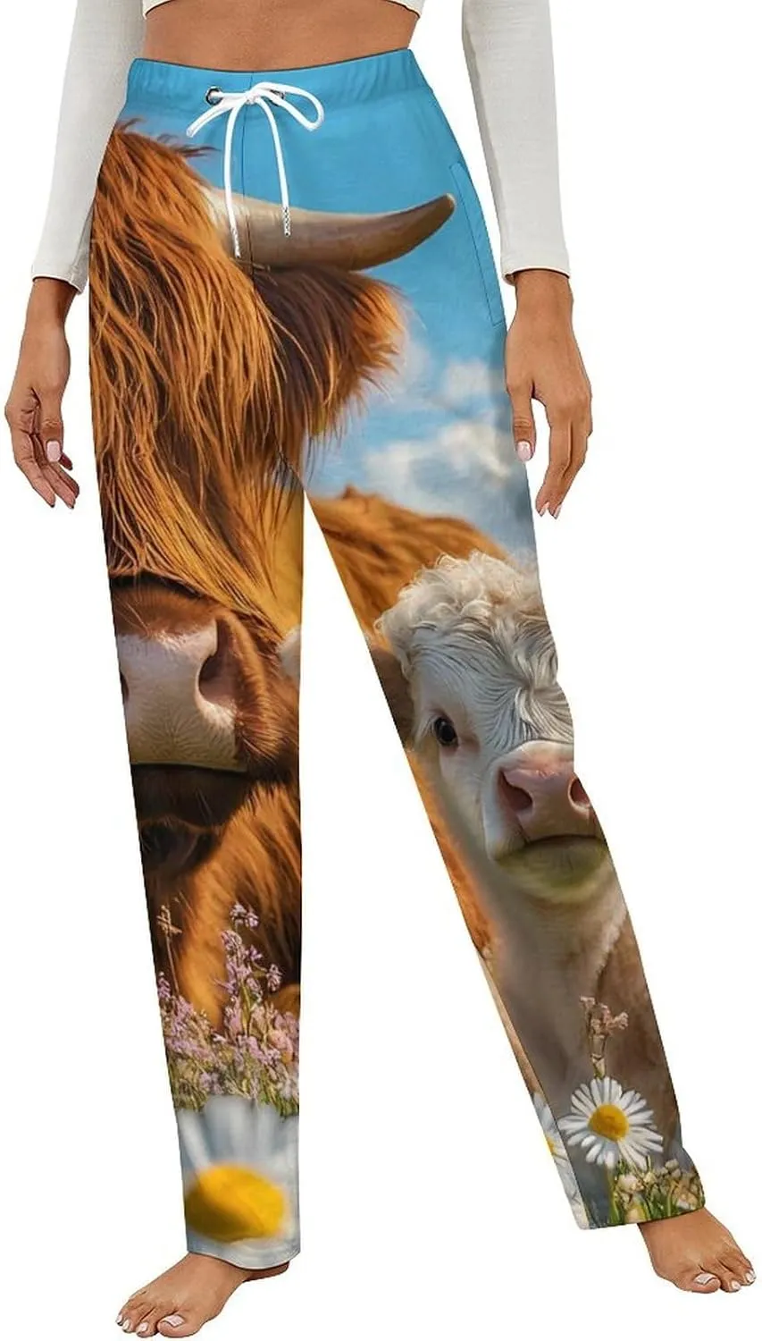 Highland Cow Women's Pajama Pants Fleece Warm Pj Bottoms Sleepwear Lounge Pants Loungewear