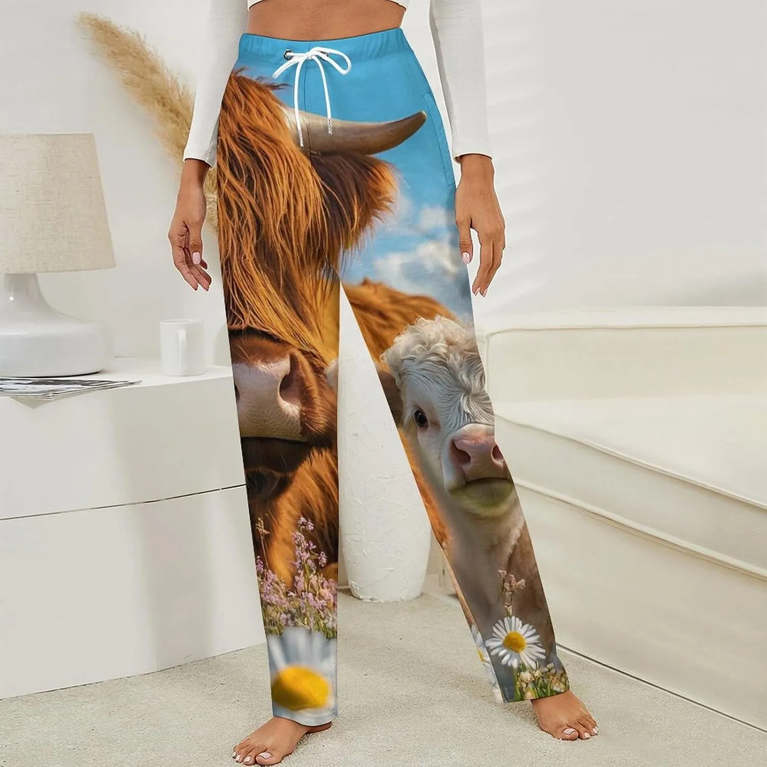 Highland Cow Women's Pajama Pants Fleece Warm Pj Bottoms Sleepwear Lounge Pants Loungewear