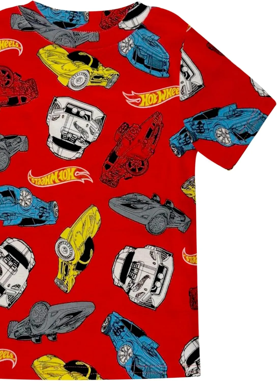 Hot Wheels Boys Pajama Set - 4 Piece Short Sleeve & Shorts Pajama Set - 100% Cotton Pjs, Snug-Fit Kids Summer Pajamas
