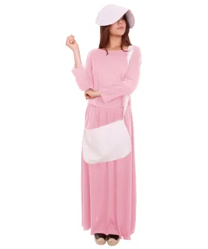 HPO Adult Women's Robe Handmaid with Bag and Bonnet Costume I Pink & White Color I Synthetic Materials