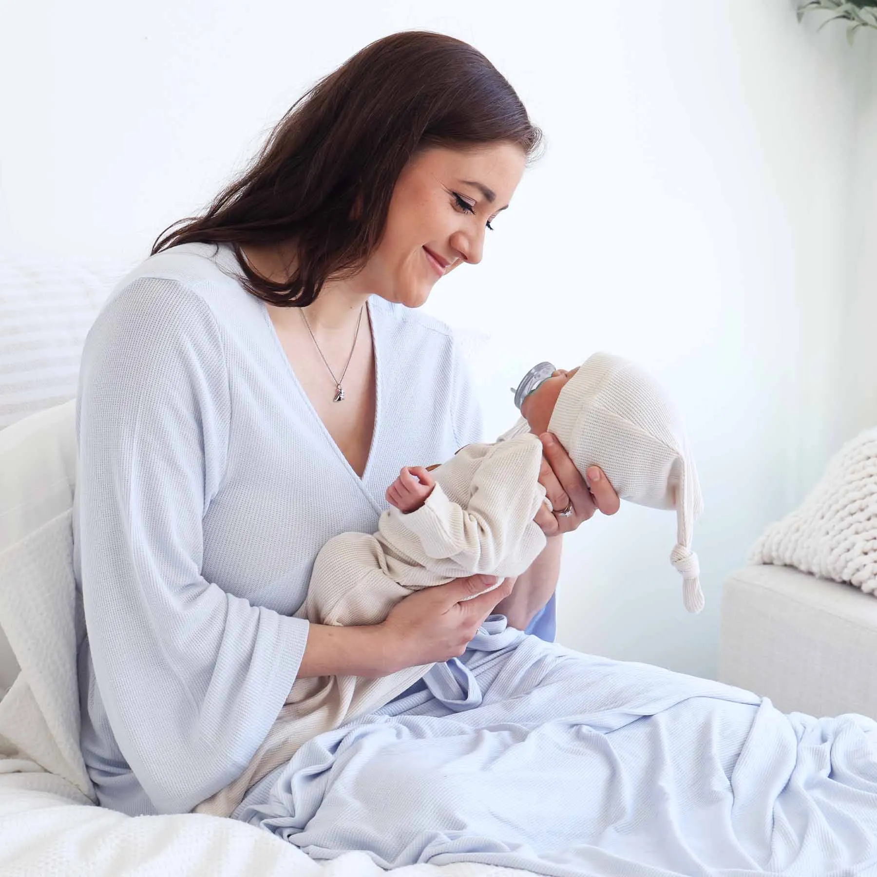 Ice Blue Waffle Bamboo Knit Maternity Robe