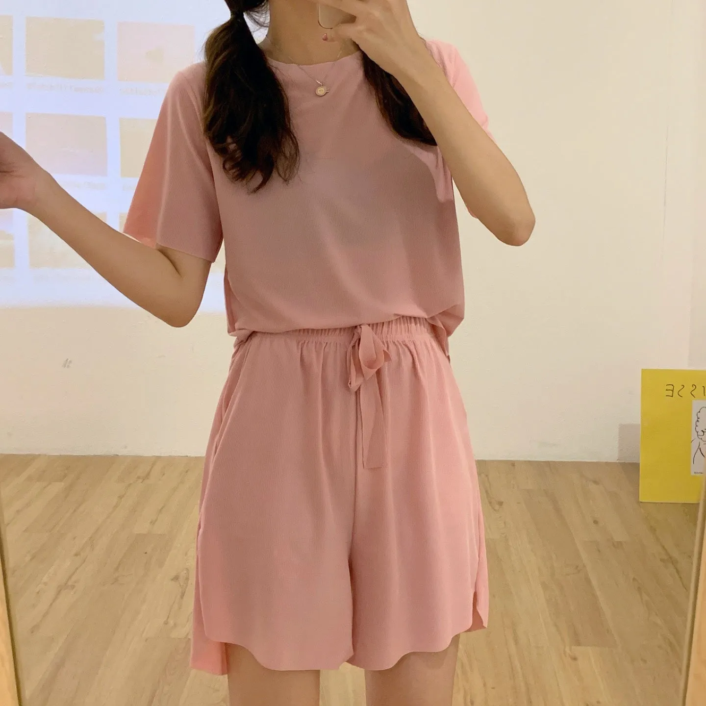 Ice silk thin short sleeve pyjamas set for women