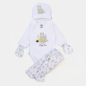 Infant Boys Cotton Set 4PCs Set Bear-B. White