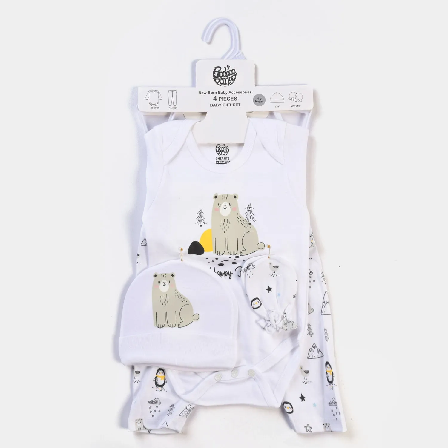 Infant Boys Cotton Set 4PCs Set Bear-B. White