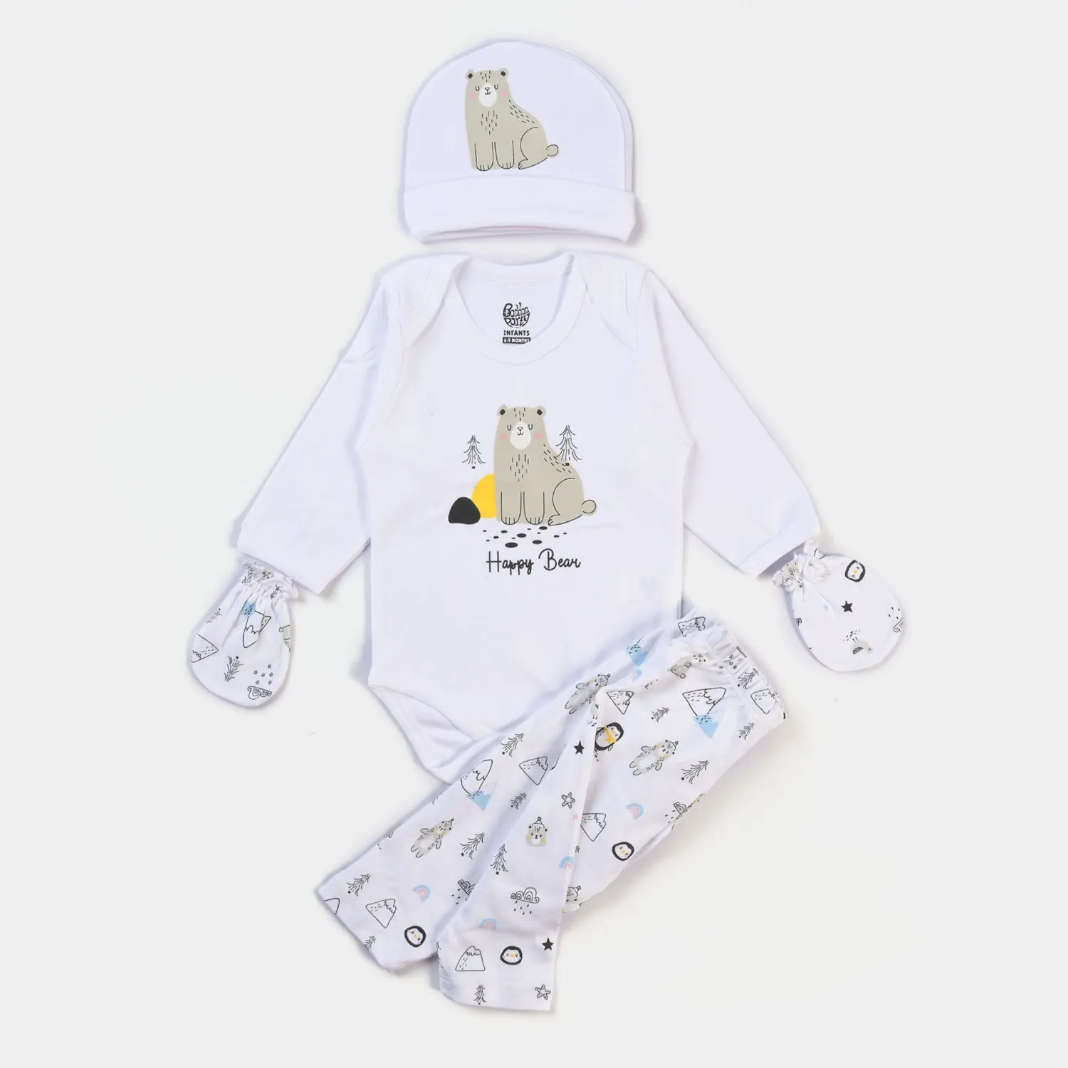 Infant Boys Cotton Set 4PCs Set Bear-B. White
