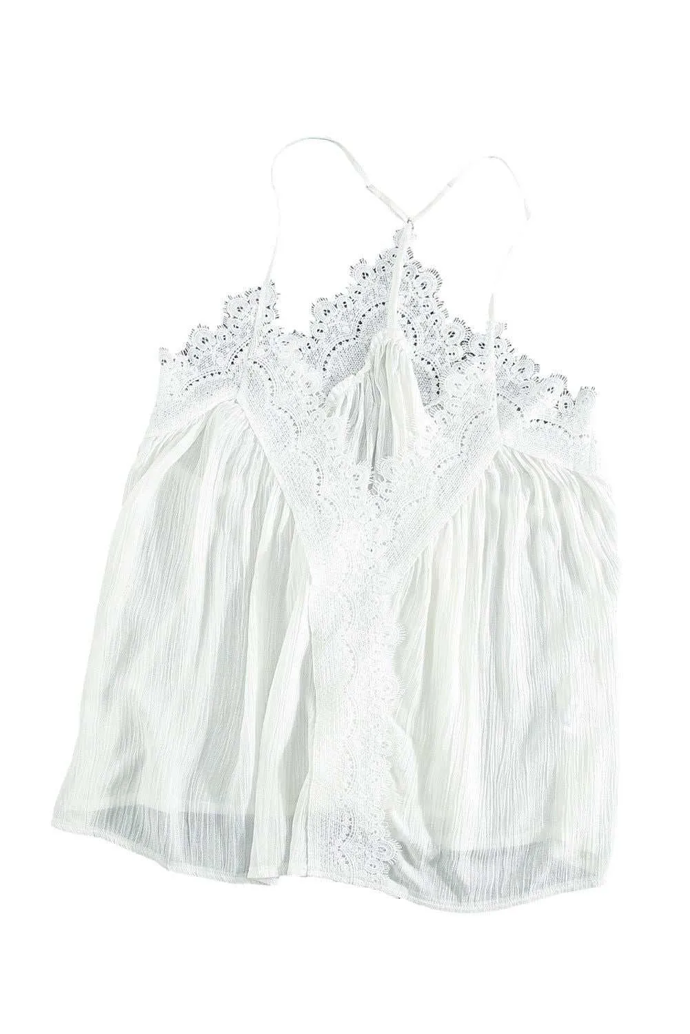 Ivory Flowy V Neck Spaghetti Strap Lace Camisole - Stylish Top
