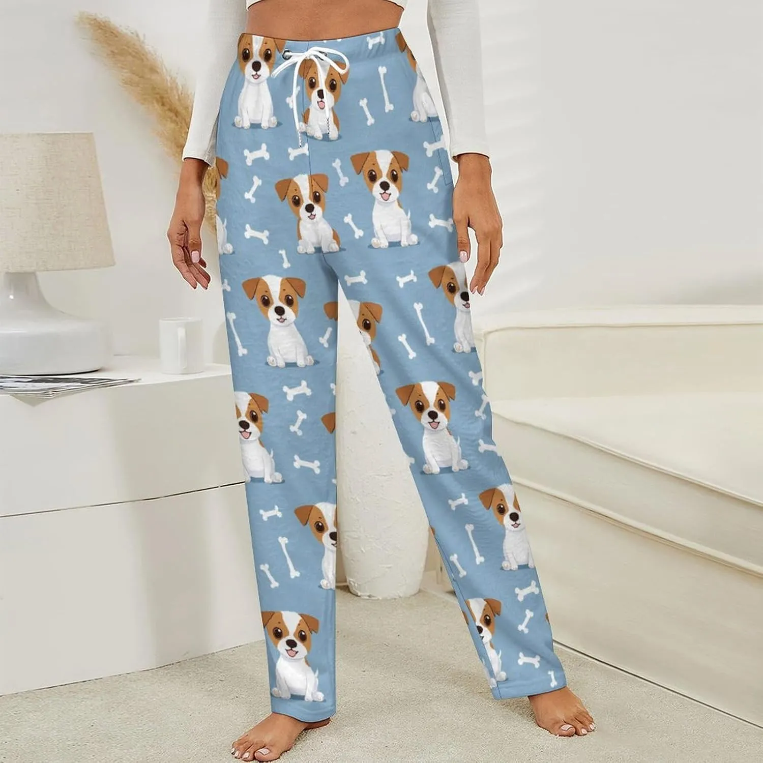 Jack Russell Terrier Cute Puppy Women's Pajama Pants Fleece Warm Pj Bottoms Sleepwear Lounge Pants Loungewear