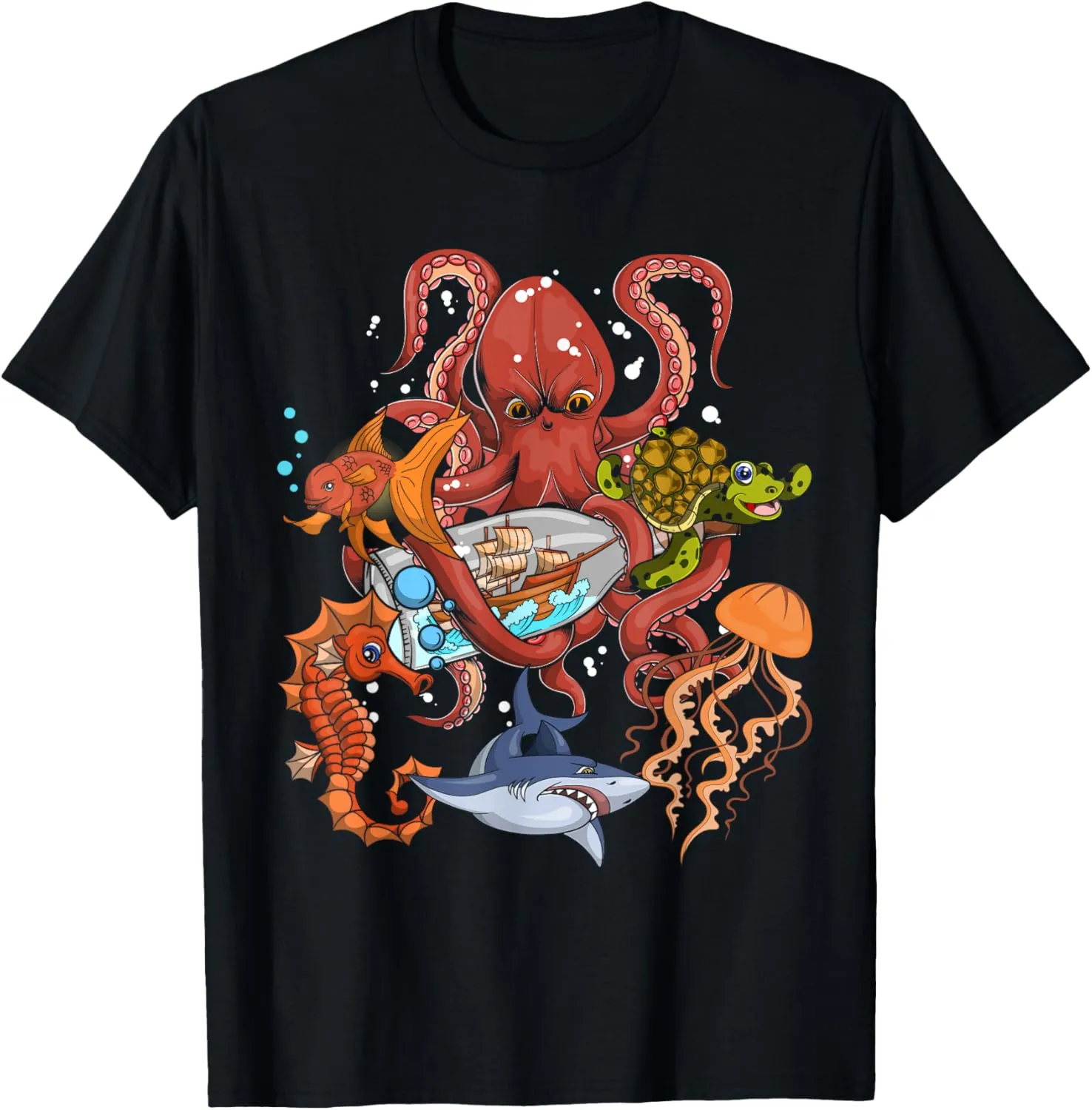 Jellyfish Turtle Seahorse Shark Octopus Kids Ocean Animal T-Shirt