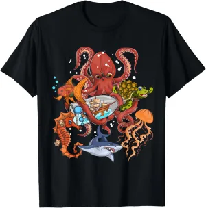 Jellyfish Turtle Seahorse Shark Octopus Kids Ocean Animal T-Shirt