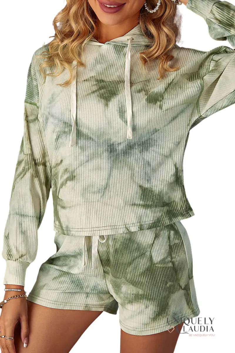 Jessica Waffle Tie Dye Hoodie and Short Set