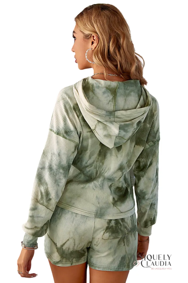 Jessica Waffle Tie Dye Hoodie and Short Set