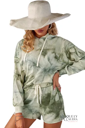 Jessica Waffle Tie Dye Hoodie and Short Set