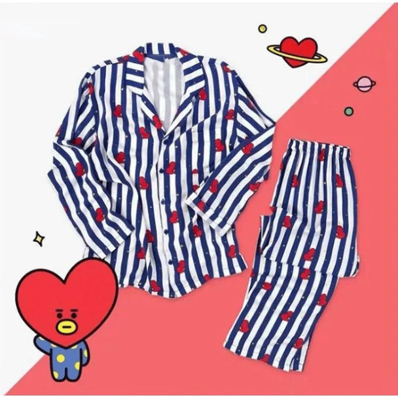 Joskaa Christmas Gift Women Sleepwear Heart Stripe Print Pajamas Sets Women Harajuku Soft Short Sleeve Nightwear Set 2024 Summer Comfortable Pajama