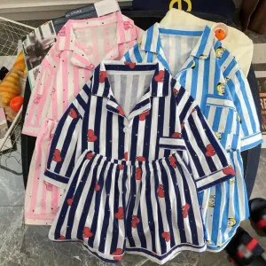 Joskaa Christmas Gift Women Sleepwear Heart Stripe Print Pajamas Sets Women Harajuku Soft Short Sleeve Nightwear Set 2024 Summer Comfortable Pajama