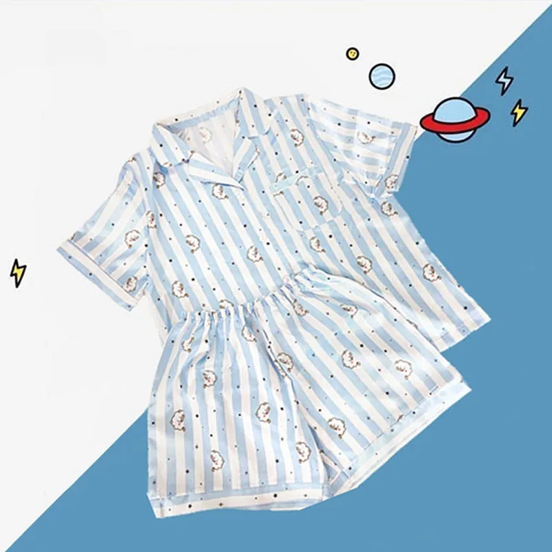 Joskaa Christmas Gift Women Sleepwear Heart Stripe Print Pajamas Sets Women Harajuku Soft Short Sleeve Nightwear Set 2024 Summer Comfortable Pajama