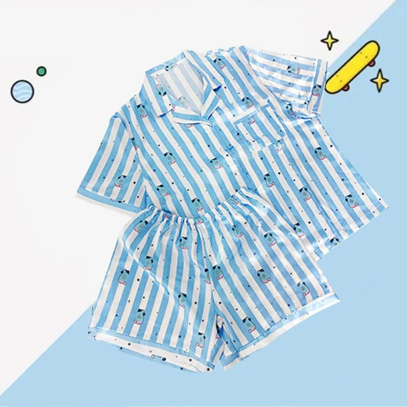 Joskaa Christmas Gift Women Sleepwear Heart Stripe Print Pajamas Sets Women Harajuku Soft Short Sleeve Nightwear Set 2024 Summer Comfortable Pajama