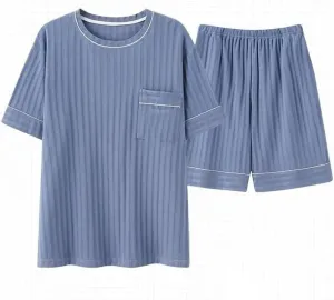 JSEIAJB 5XL Men's Pajamas Short Sleeve Shorts Round Collar Casual Dad Home Clothes Knitted Cotton Polyester Fabric