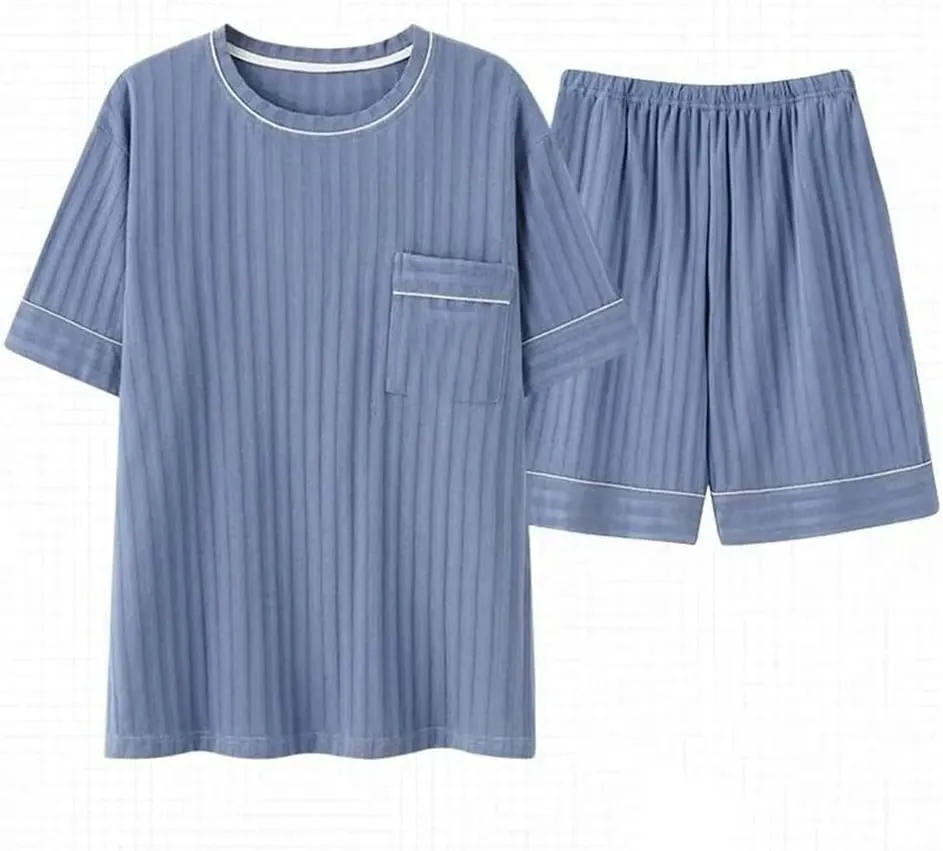 JSEIAJB 5XL Men's Pajamas Short Sleeve Shorts Round Collar Casual Dad Home Clothes Knitted Cotton Polyester Fabric