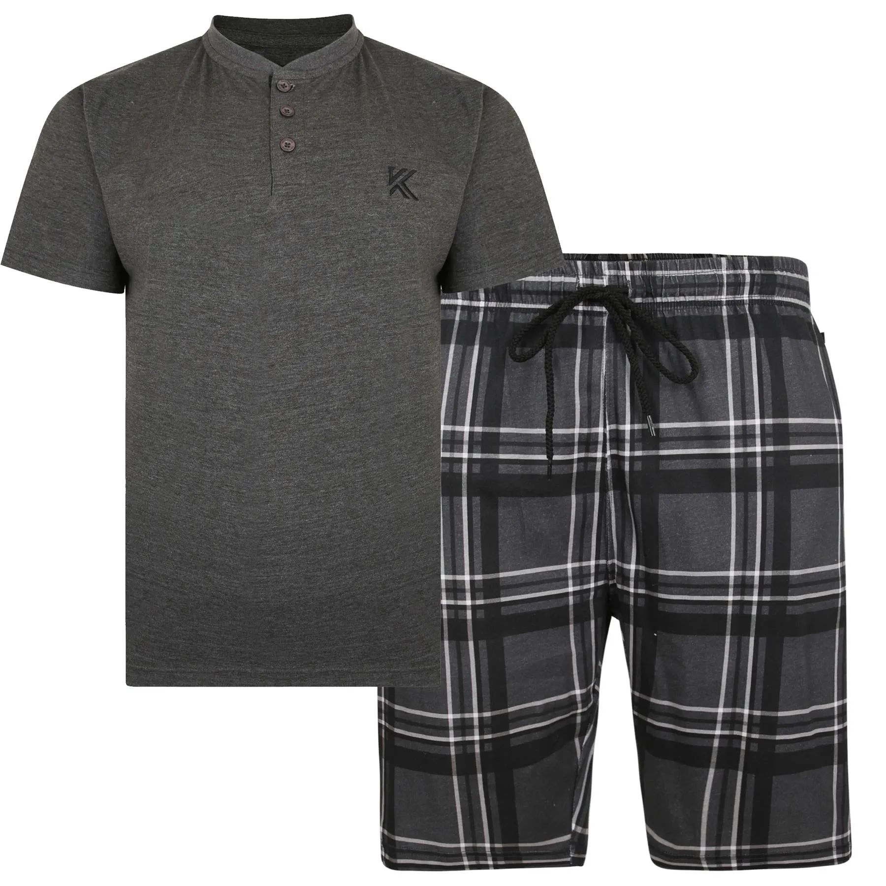 Kam (KBS881) Kbs Grandad Tee With Check Shorts Lounge Set in 2XL-8XL