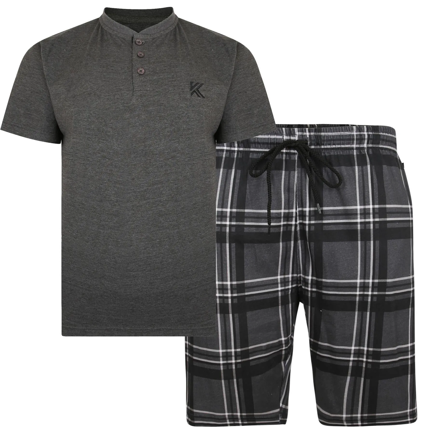 Kam (KBS881) Kbs Grandad Tee With Check Shorts Lounge Set in 2XL-8XL