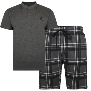 Kam (KBS881) Kbs Grandad Tee With Check Shorts Lounge Set in 2XL-8XL