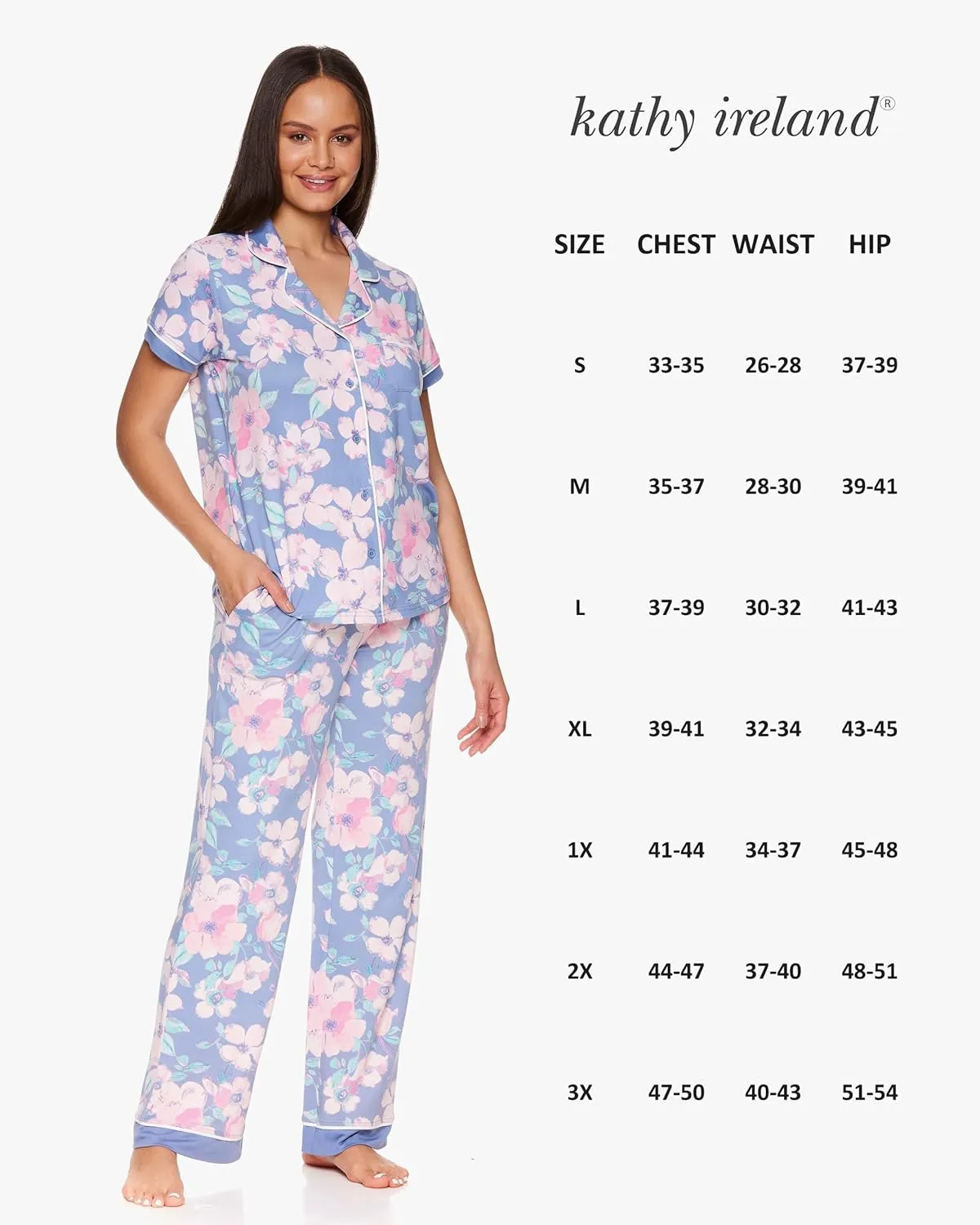 Kathy Ireland Womens Pajama Set - Blue Solid Stretch Knit Short Sleeve Classic Women's Pajamas
