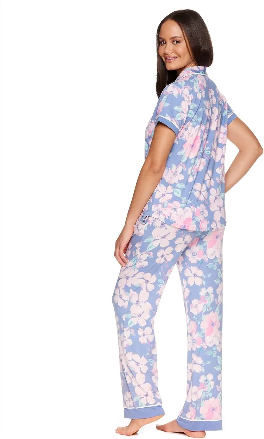 Kathy Ireland Womens Pajama Set - Blue Solid Stretch Knit Short Sleeve Classic Women's Pajamas