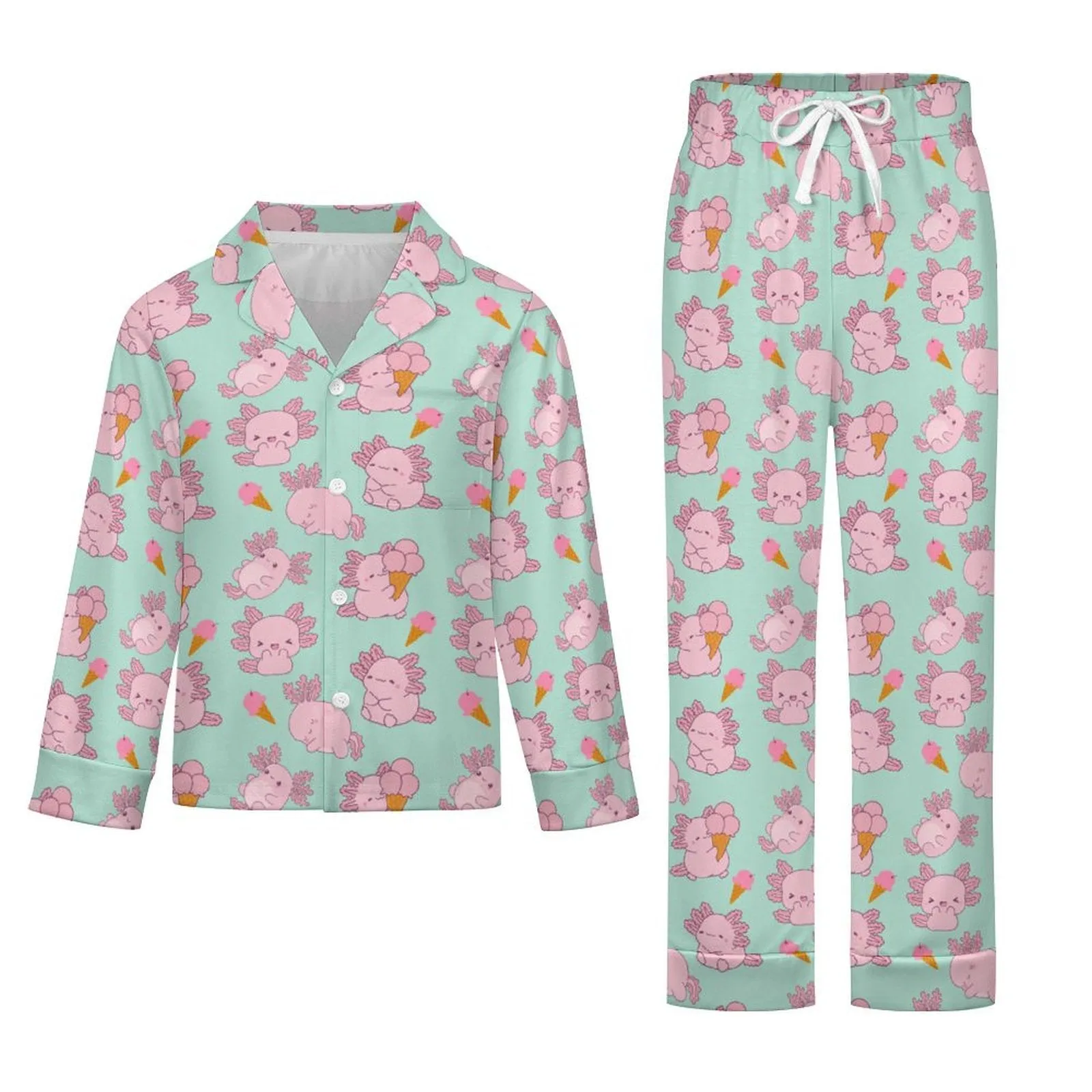 Kids Axolotl 2 Pc. Pajama Set, Sea Foam Green