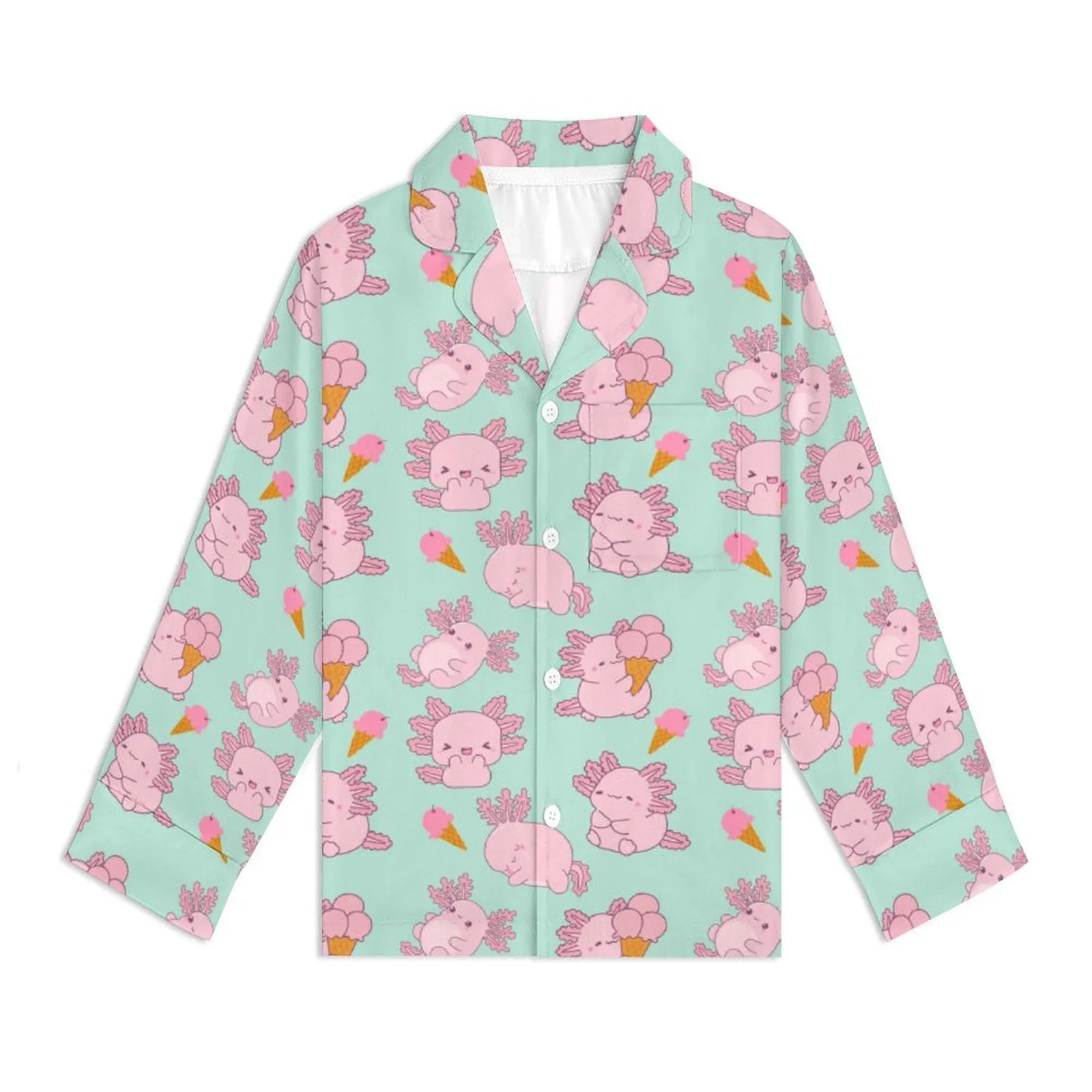 Kids Axolotl 2 Pc. Pajama Set, Sea Foam Green
