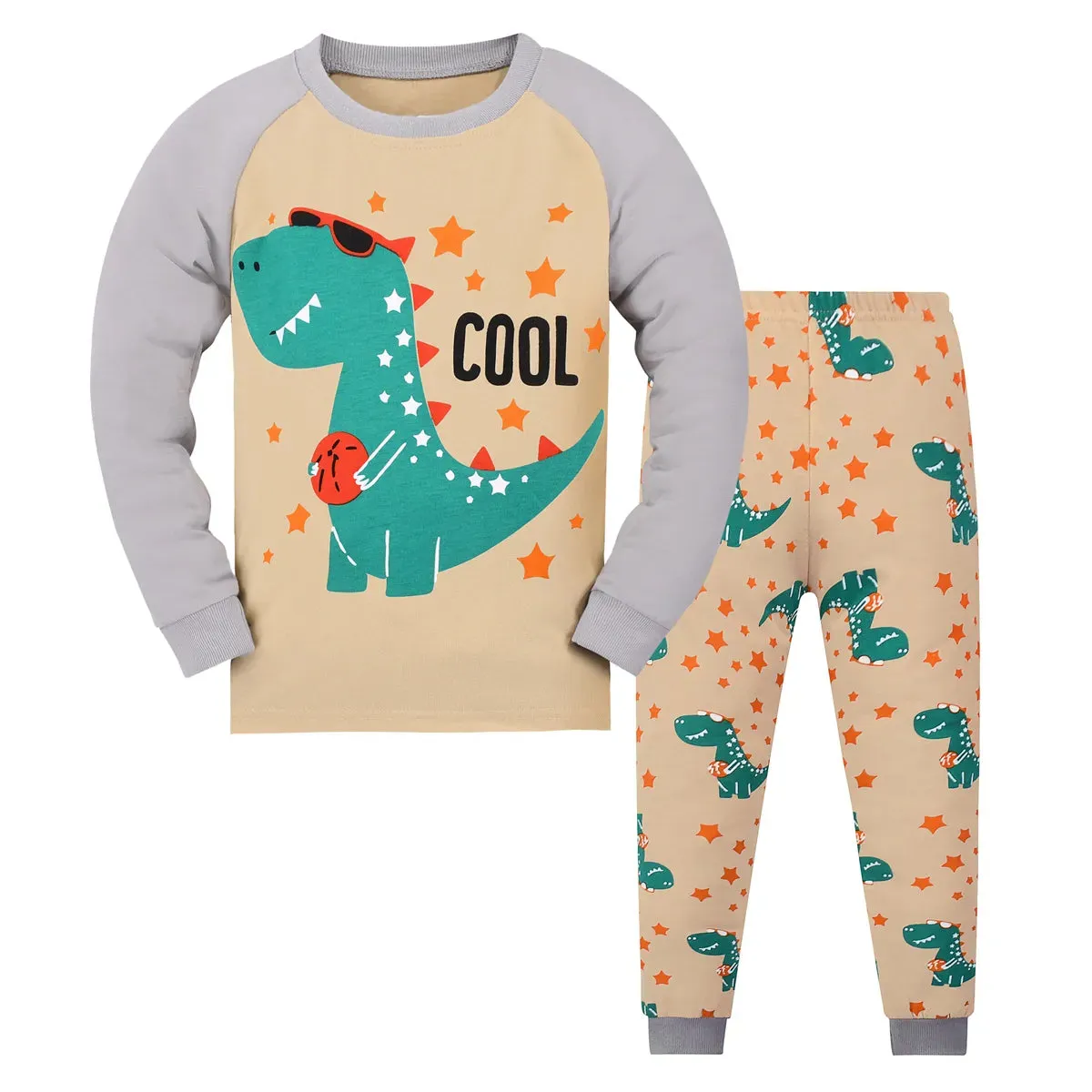 Kids Boys Cartoon Print Long Sleeves Pajamas Sets