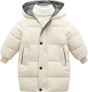 Kids Boys Girls Down Jacket Warm Cotton Padded Coat Hooded Long Puffer Jackets Outerwear Clothes 2-10 Years