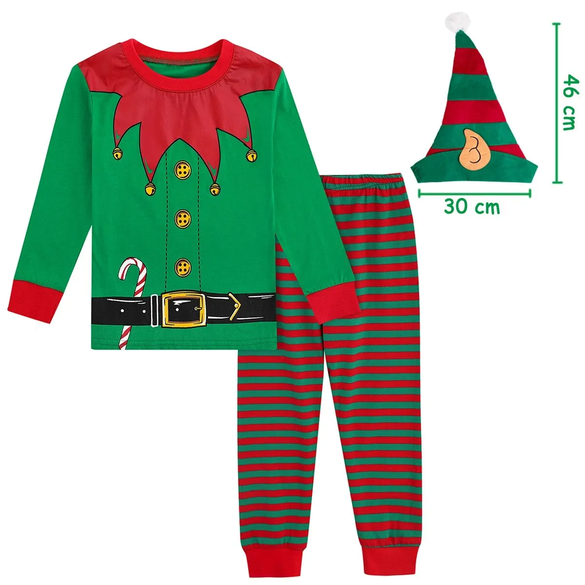 Kids Boys Girls Elk Green Red Christmas Pyjamas