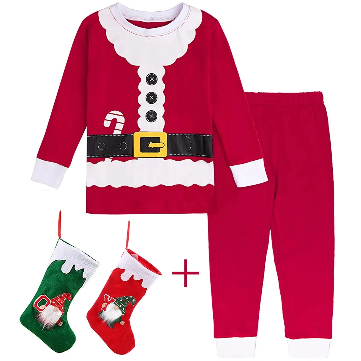 Kids Boys Girls Elk Green Red Christmas Pyjamas