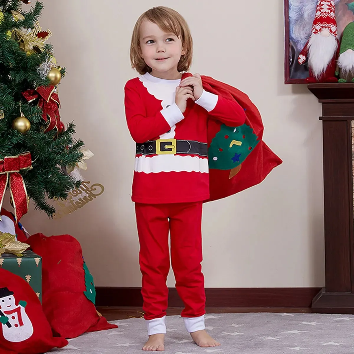 Kids Boys Girls Elk Green Red Christmas Pyjamas
