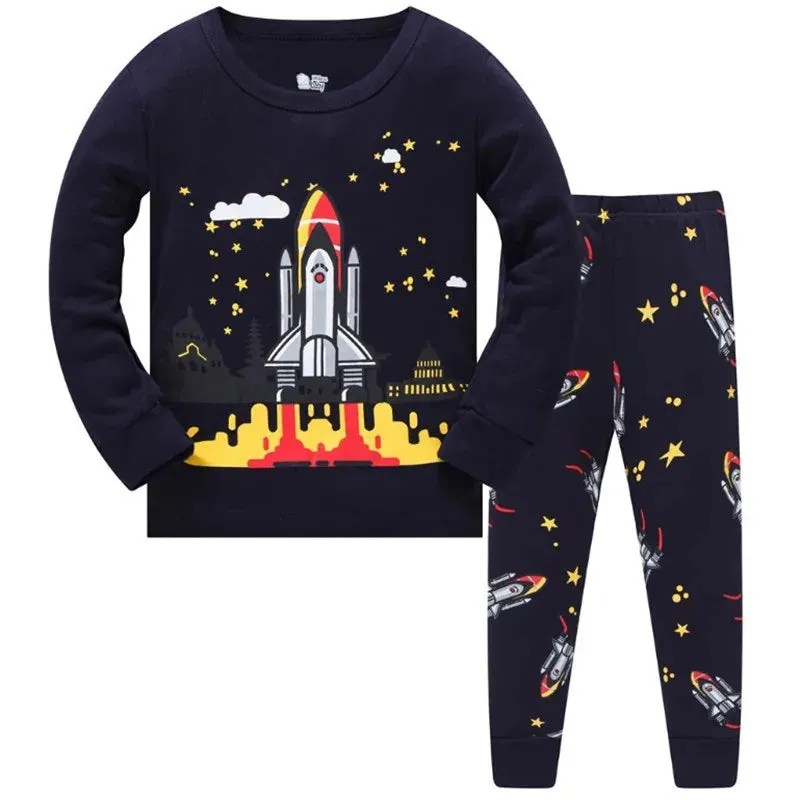 Kids Boys Space Rockets Printed Sleepwear Pajamas