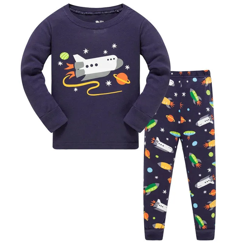 Kids Boys Space Rockets Printed Sleepwear Pajamas