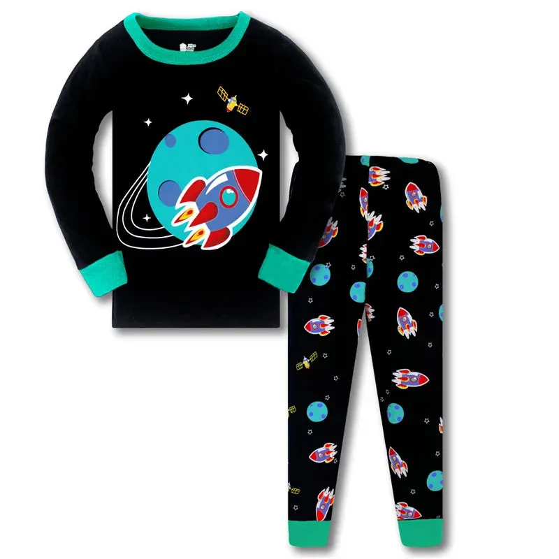 Kids Boys Space Rockets Printed Sleepwear Pajamas
