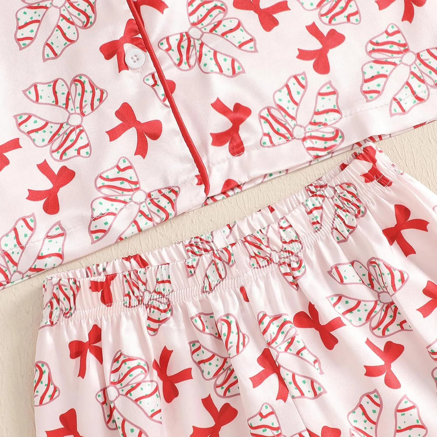 Kids Girls Christmas Valentines Pajamas Cute Print Button Down Tops   Pants Toddler Satin Sleepwear Silk Pajama Set