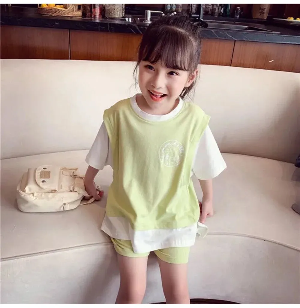 Kids Girls Patchwork Tops & Shorts Casual Clothing Set